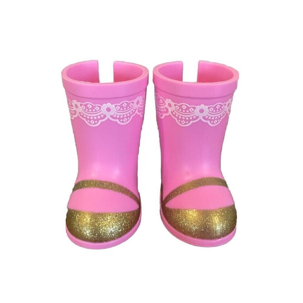 American Girl Wellie Wishers Ashlyn Doll Meet Outfit 14” Boots ONLY Pink Rain